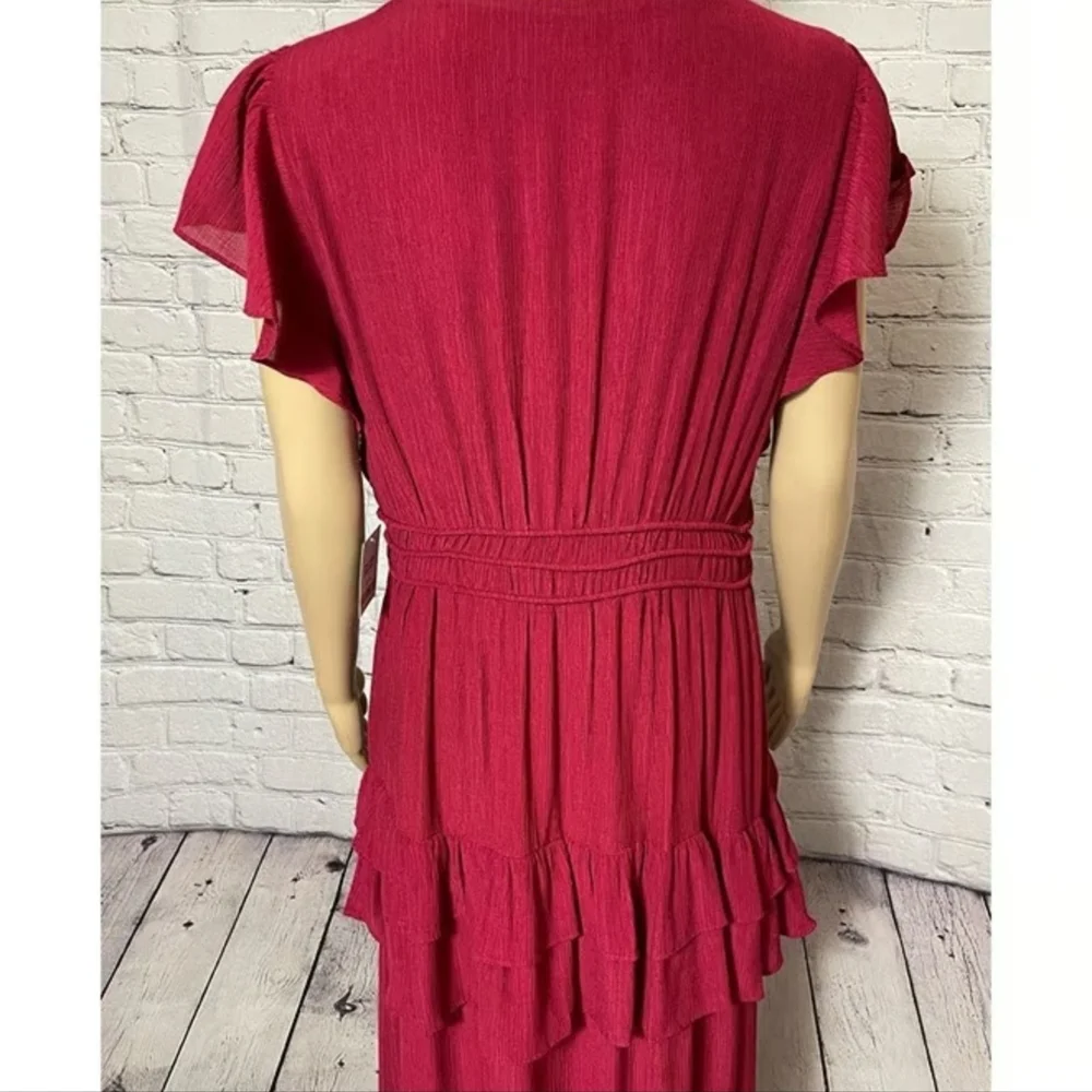 Taylor Burgundy V-Neck Textured Dress - Picture 12 of 15